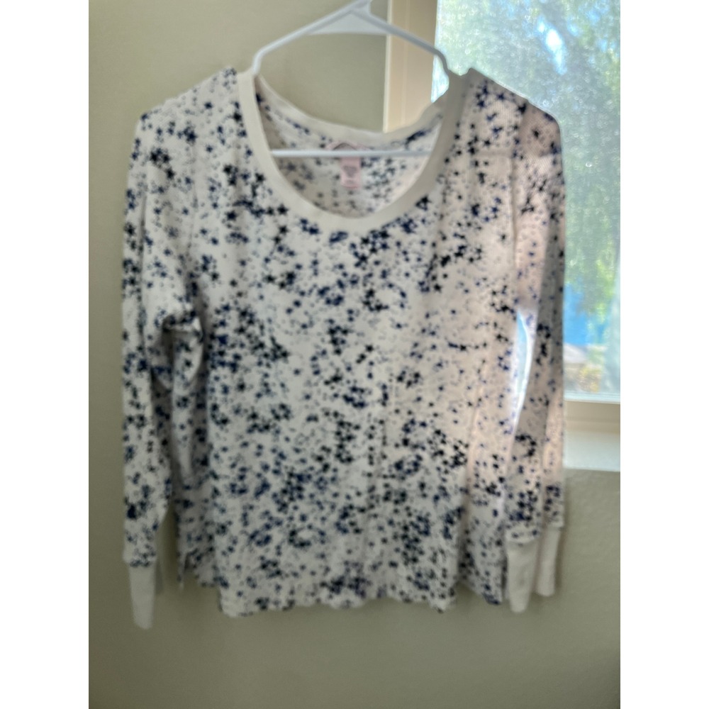 Victoria's Secret Long Sleeve Top Blue Stars Waffle Knit‎ Casual Comfy Womens
